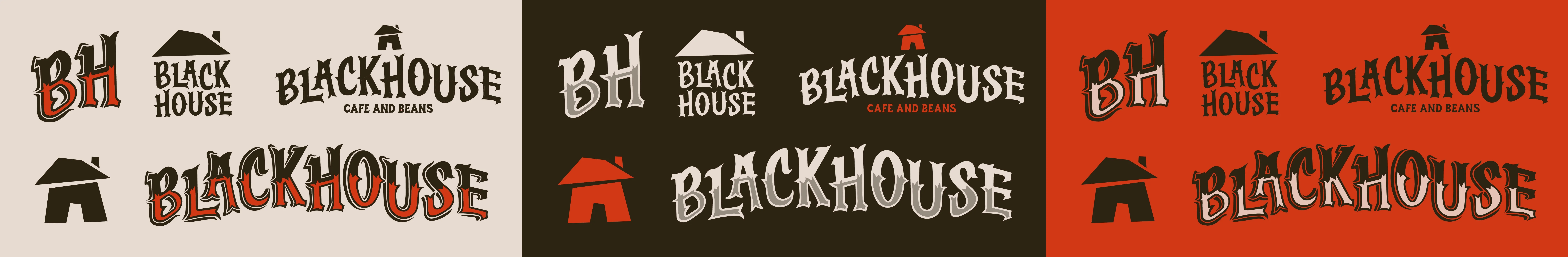 Blackhouse complete brand system: five distinct logo marks across espresso, brick, and cream color palette with tonal variations