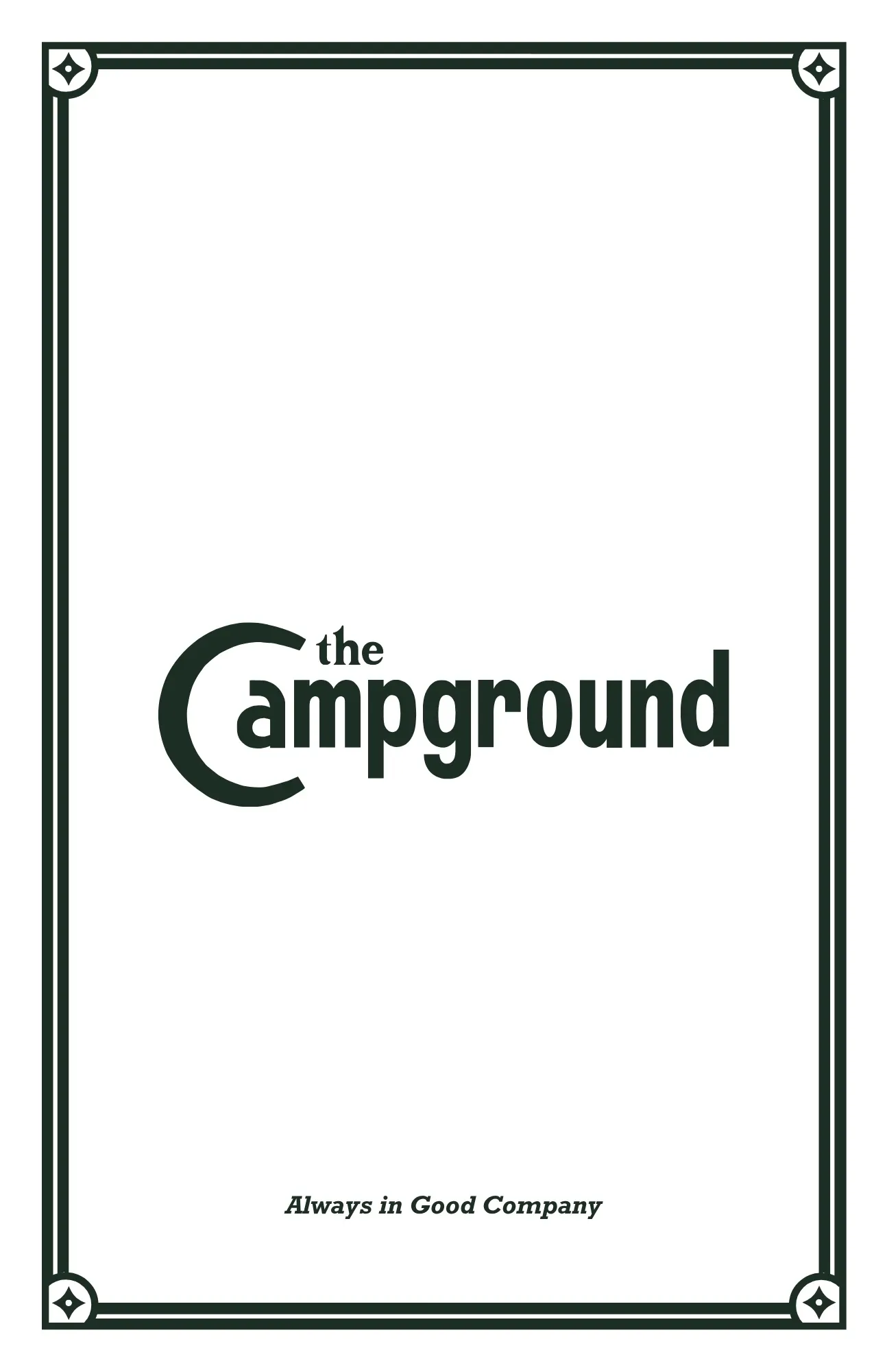 The Campground menu page 1 — opening spread featuring decorative design and dining philosophy