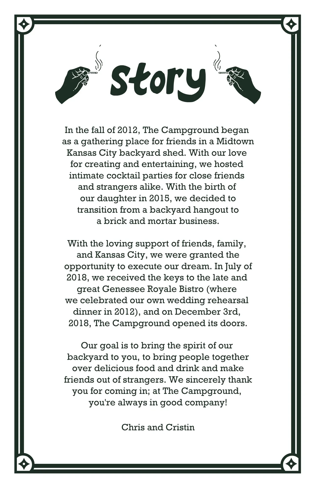 The Campground menu page 9 — back cover and closing design