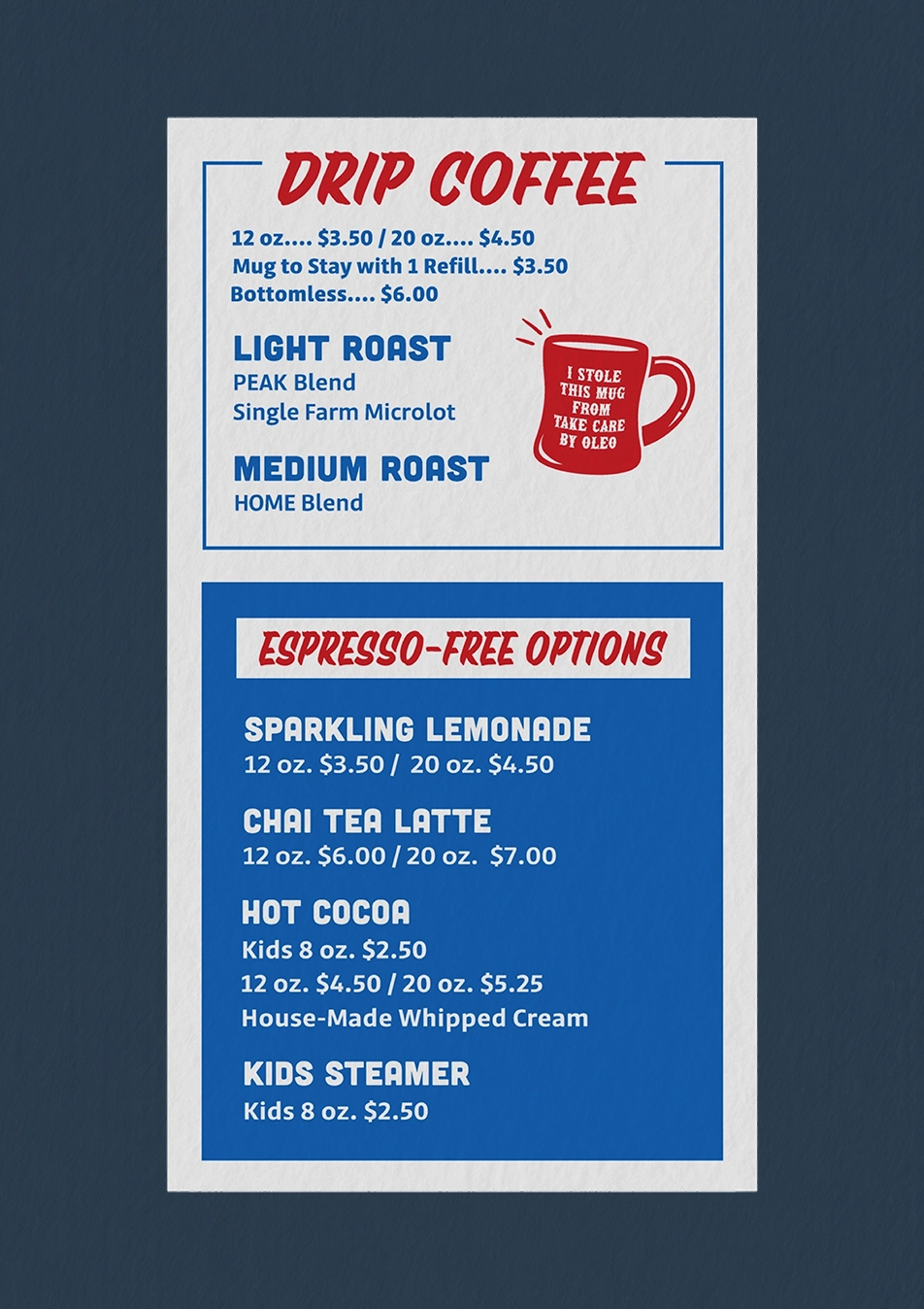 Oleo Coffee menu design